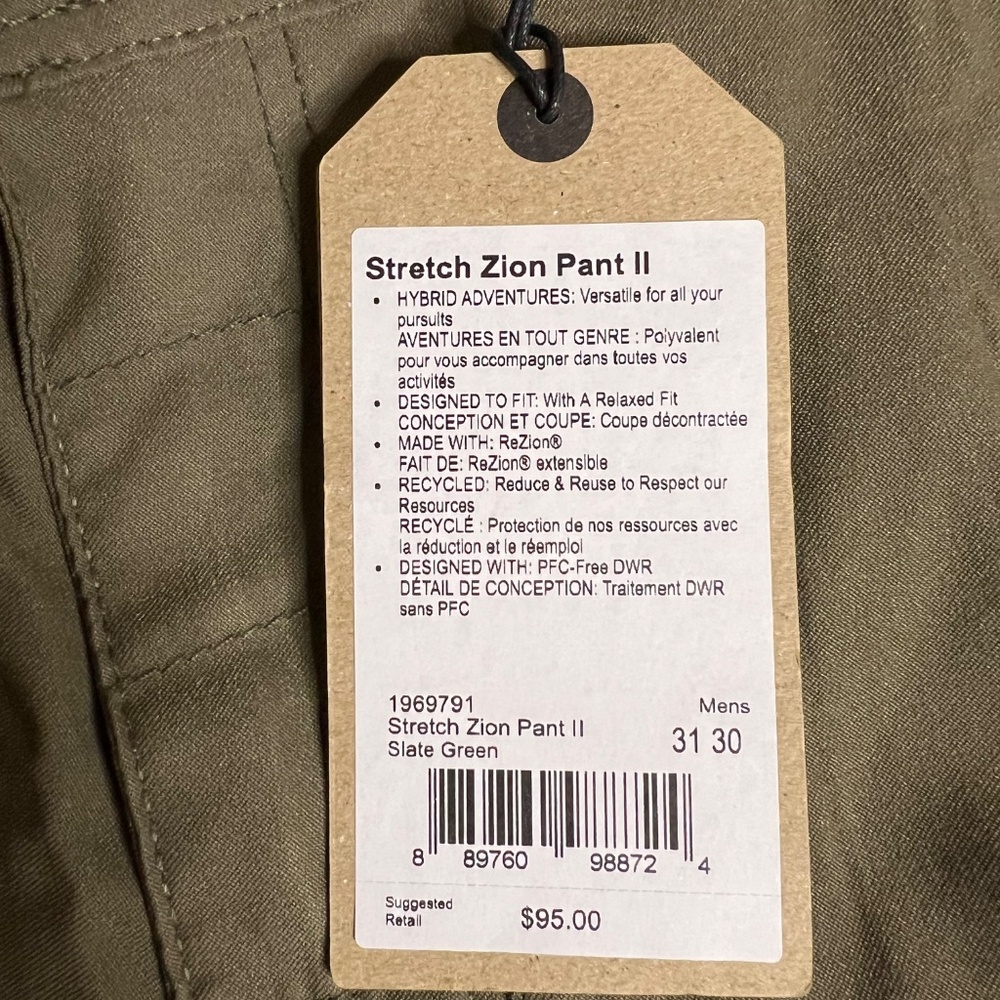 Prana Stretch Zion Pants II Regular Slate Green Men’s 31X32, 31X30 NWT - Picture 10 of 10